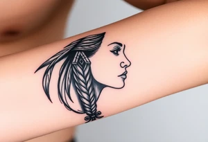 Female Native American woman with braided hair tattoo idea