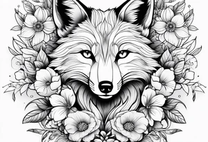 feminin minimalist flowers with fox full body tattoo idea