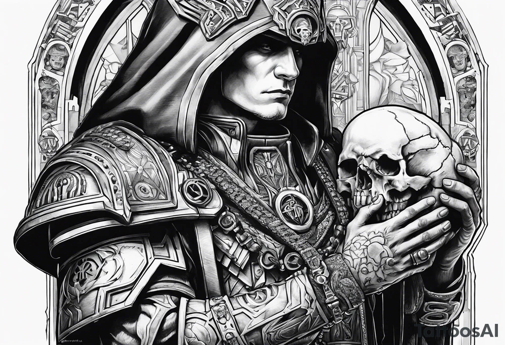 Warhammer 40k technopriest, holding the skull in hand tattoo idea