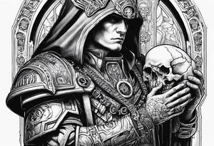 Warhammer 40k technopriest, holding the skull in hand tattoo idea