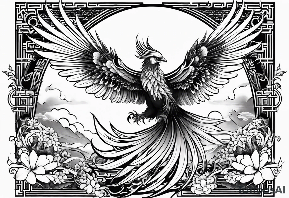traditional Japanese phoenix white
background high detail tattoo idea
