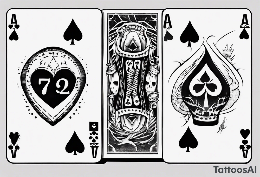7 and 2 poker card, most outward facing card have a small grave on it tattoo idea