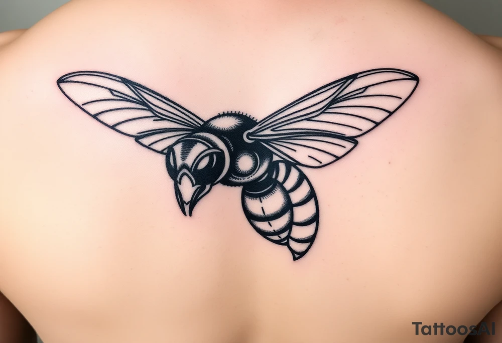 Angry hornet flying with arched body tattoo idea