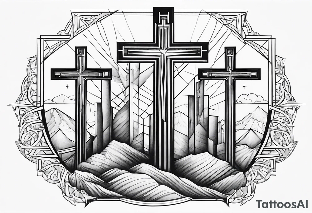 Calvary three crosses geometric tattoo idea