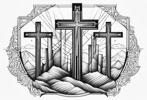 Calvary three crosses geometric tattoo idea