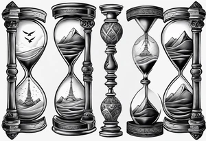 Hour glass with sand and skeleton hand tattoo idea
