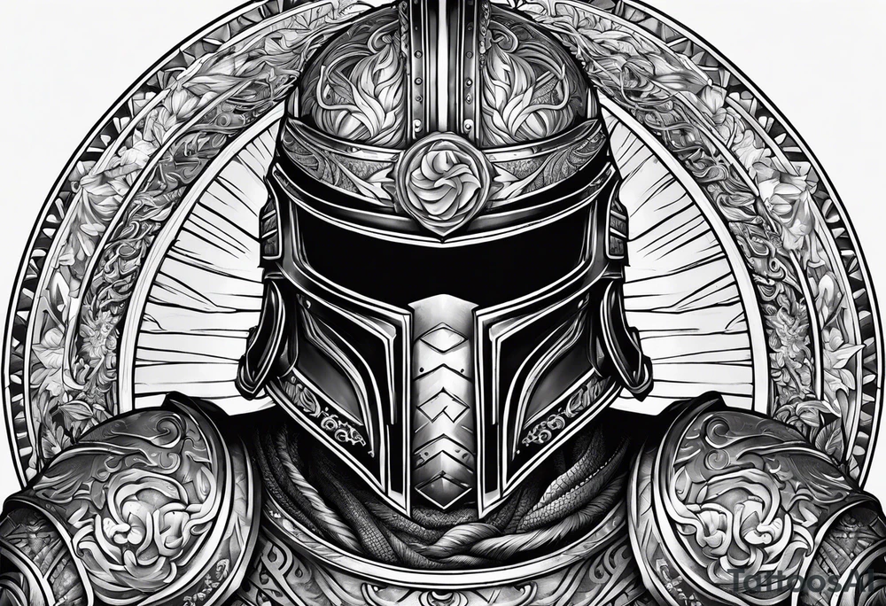 armour with a sun with hair tattoo idea
