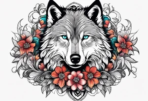 Wolf, flower, cross tattoo idea