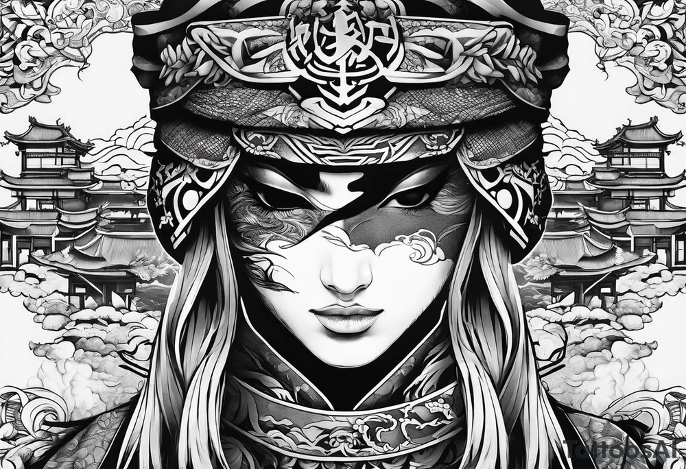 the letters A R in the middle of a ninja headband tattoo idea