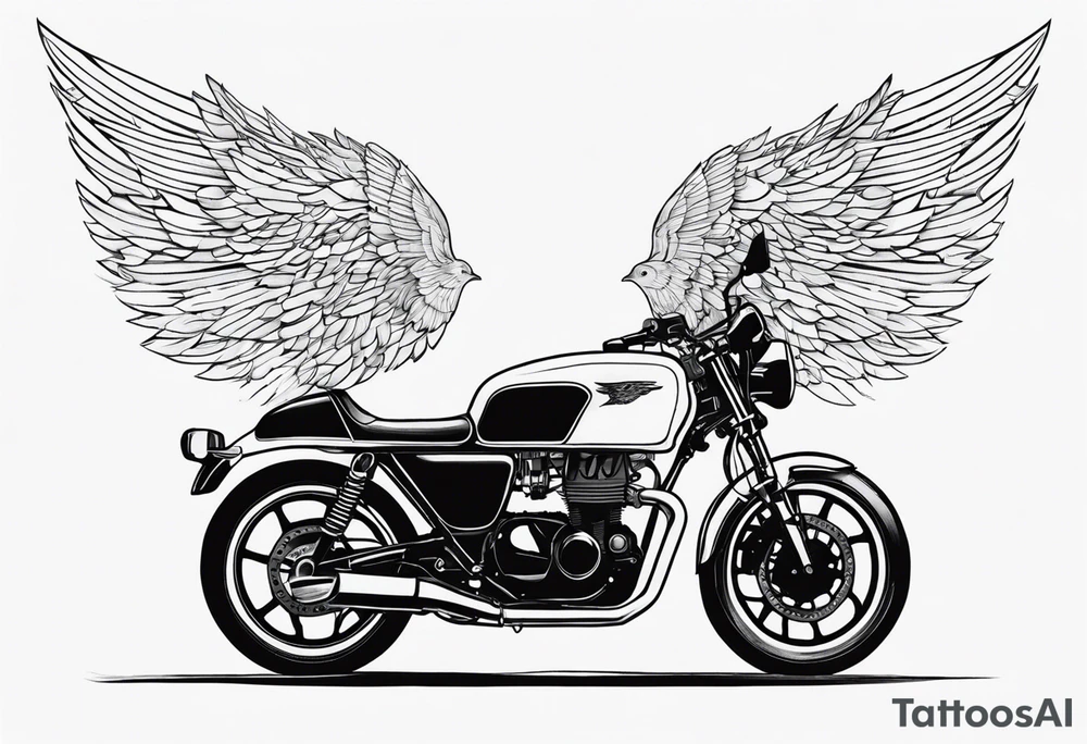Motorcycle, wings, forest tattoo idea