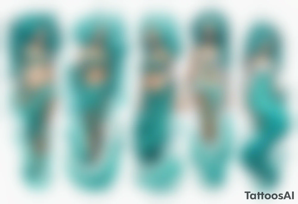 a tall woman made of water with turquoise hair surrounded by ocean waves tattoo idea