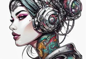 pop art cyborg girl full head not cropped tattoo idea