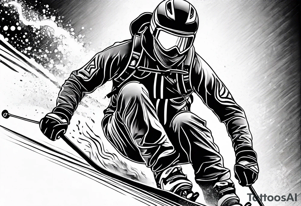 Skier in motion, fine line, more abstract tattoo idea