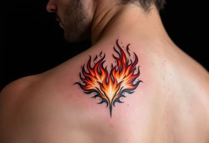 Matching red and orange flame tattoo on each partner shoulders. tattoo idea