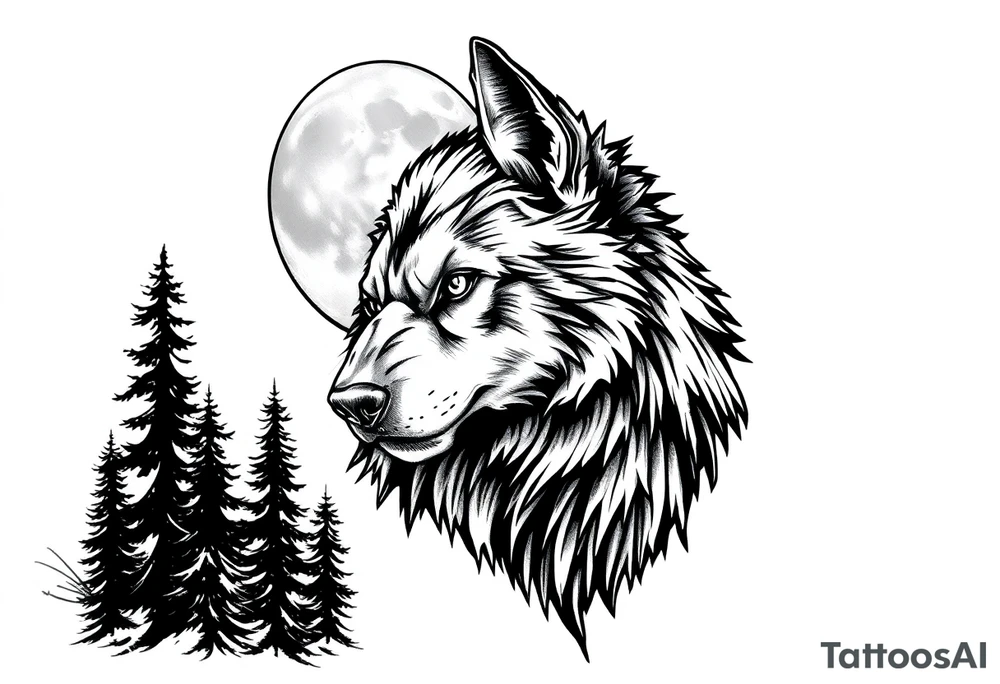werewolf,moon,forest. tattoo idea