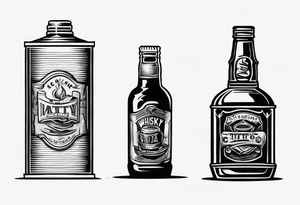 American traditional tattoo whiskey bottle and soda can tattoo idea