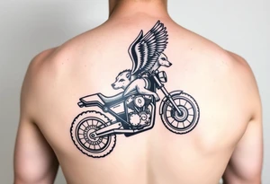a motorcycle on it with guardian angel wolves on the bike tattoo idea