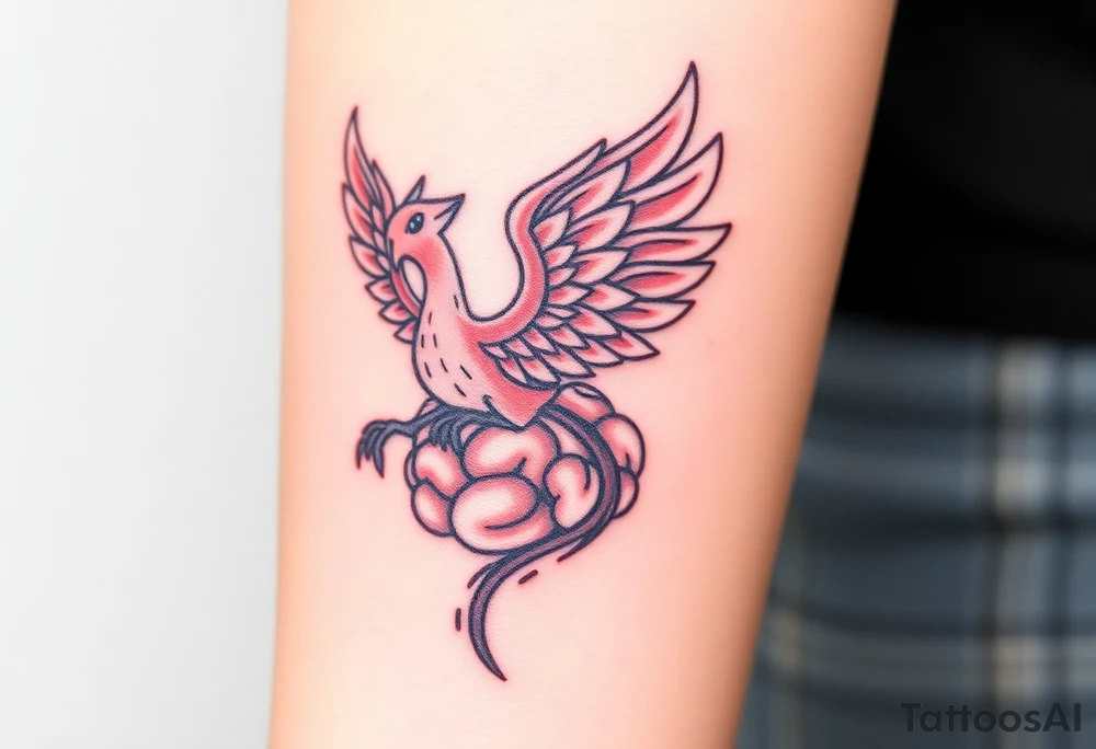A phoenix rising out of a brain looking powerful tattoo idea