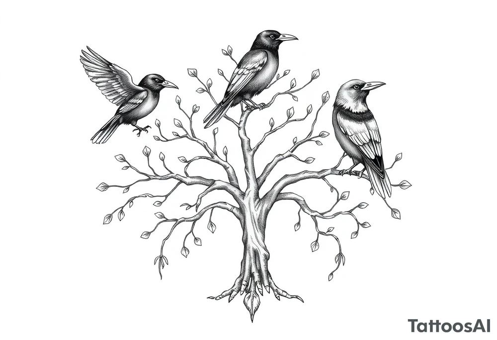 Irish family tree with 3 ravens tattoo idea