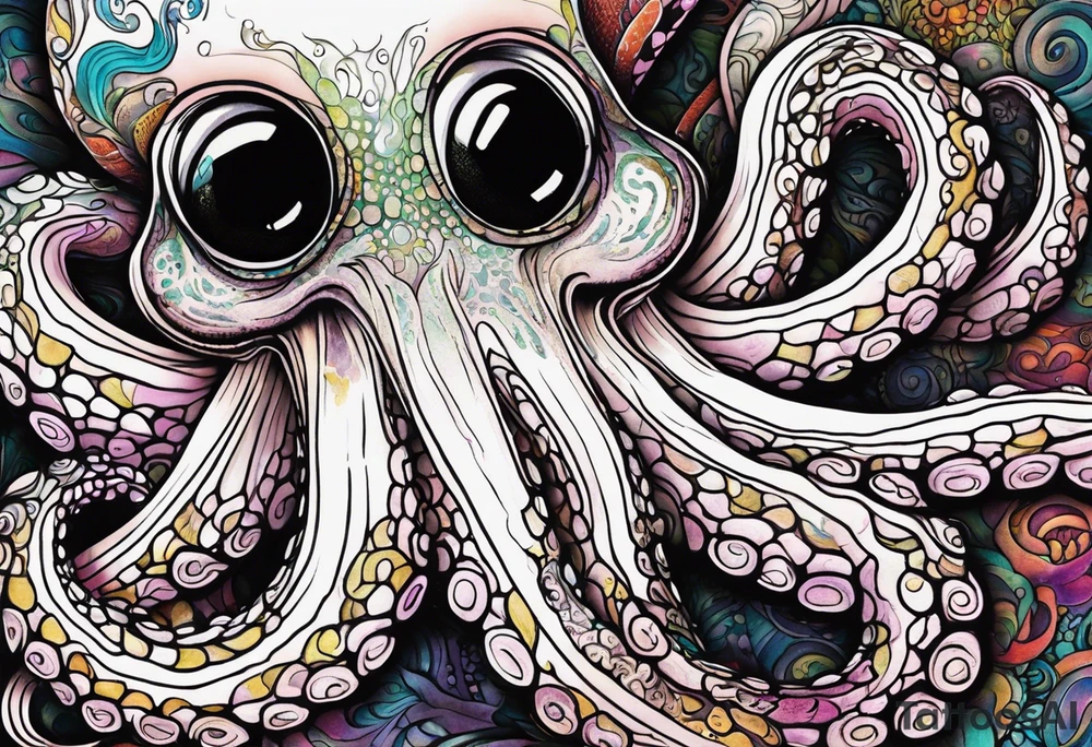 A shy but curious 8 inch tall octopus holding on to my leg for dear life while peaking around my calf tattoo idea