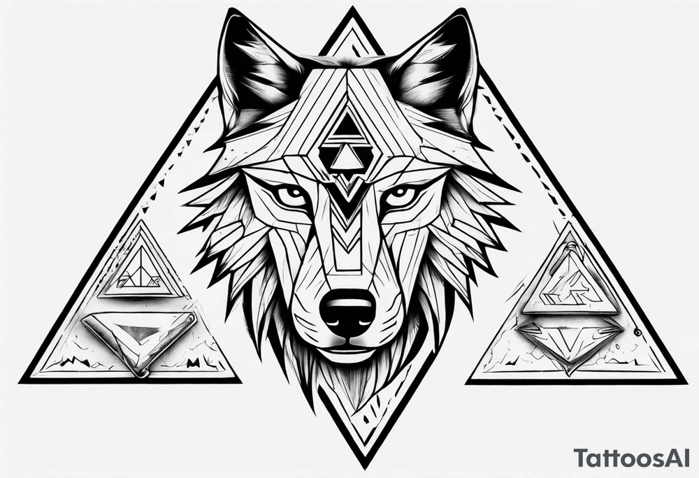 wolf head with triangle in the background tattoo idea