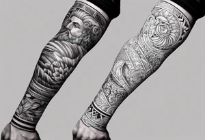 Patchwork arm sleeves of greek gods tattoo idea