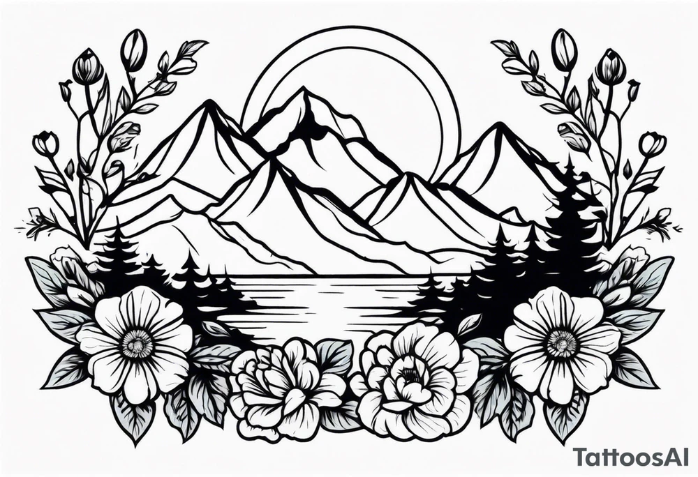 mountains
old school vintage simple traditional design with vintage flowers surrounding
bold color simple tattoo idea
