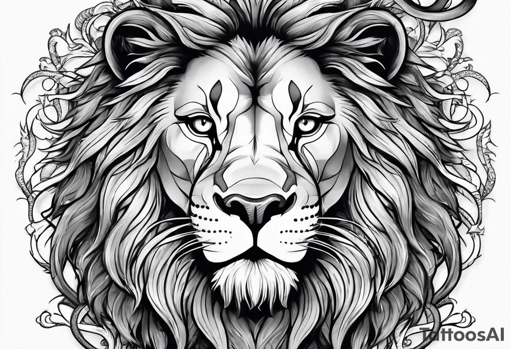 lion with snake hair tattoo idea