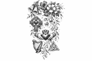 Cascading simple Irish flowers with Irish symbols tattoo idea