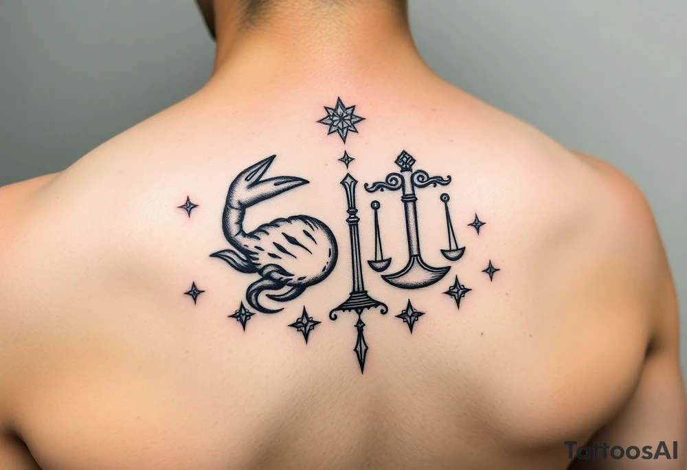 Cancer and libra zodiac signs intertwined elegant stars tattoo idea