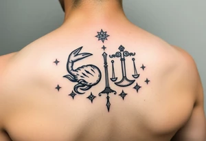 Cancer and libra zodiac signs intertwined elegant stars tattoo idea