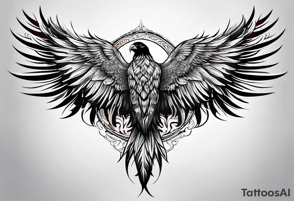 condor wings spread upper back tattoo idea