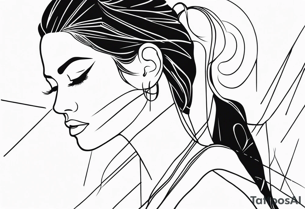 pointed ears long hair abstract lines tattoo idea