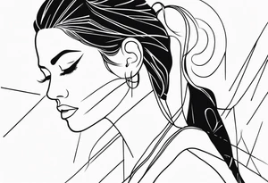 pointed ears long hair abstract lines tattoo idea