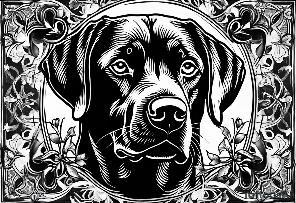 Clover leaf card with a cross and blue eyes of a Labrador retrevier and a cross tattoo idea