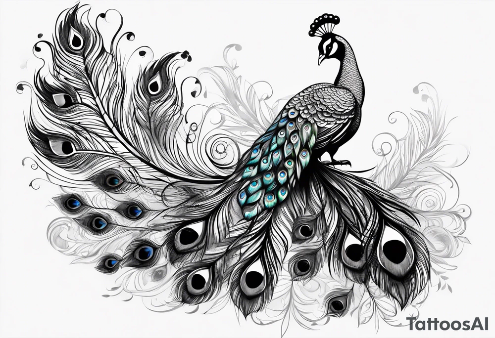 pen intertwined with peacock feather tattoo idea