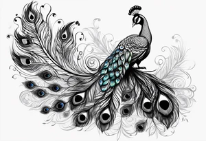 pen intertwined with peacock feather tattoo idea
