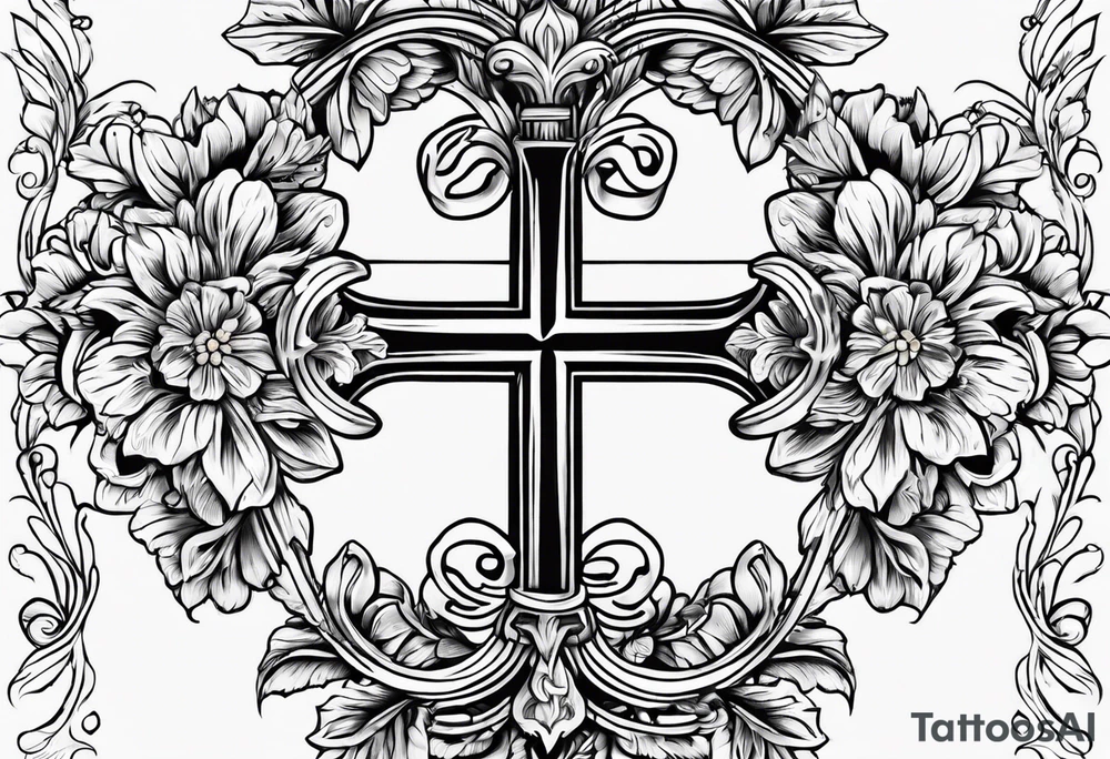 Cross, simple, Flowers, In God we trust tattoo idea