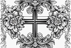 Cross, simple, Flowers, In God we trust tattoo idea