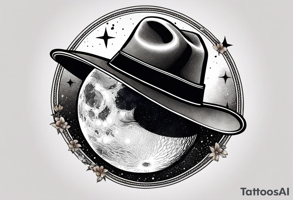 A moon with a cowboy hat tattoo idea