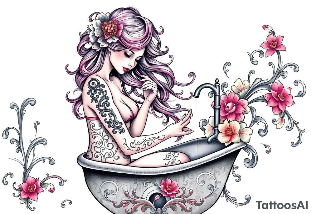 girl cleaning bathroom tattoo idea