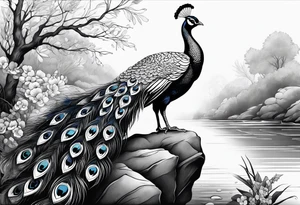 peacock along side a river tattoo idea