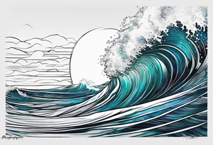 wave  "come what may" written underneath in cursive outside forearm not an oval tattoo idea