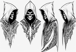 side view, hooded reaper upper body, no skull tattoo idea