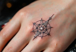 A silver eight-pointed star tattoo suggests clarity, intuition, and a lunar connection. tattoo idea
