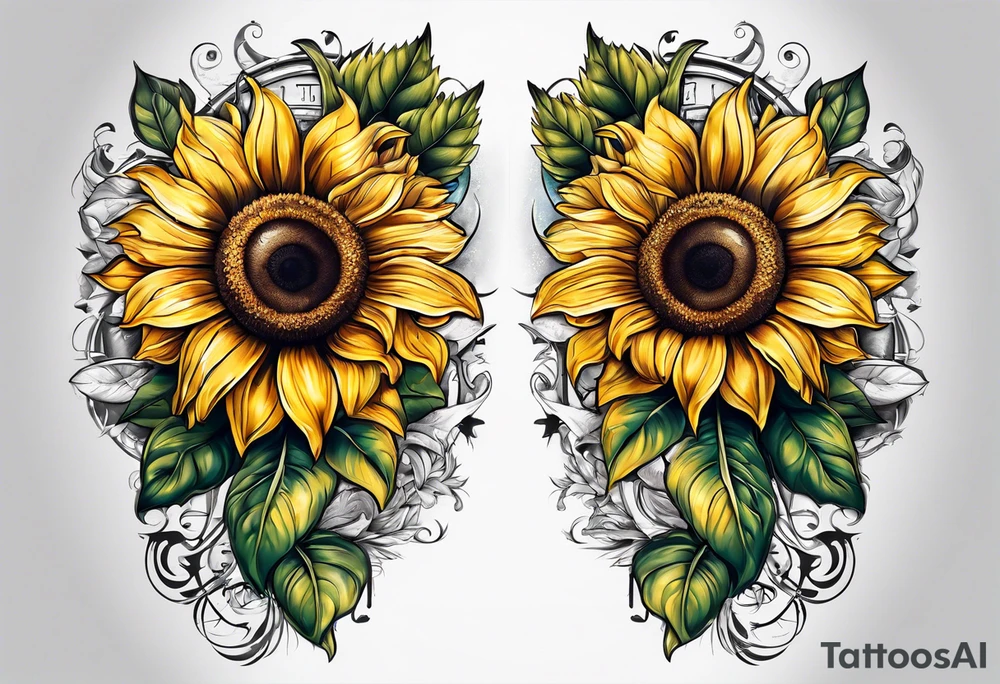 Sleeve with Roman numeral and sunflowers tattoo idea