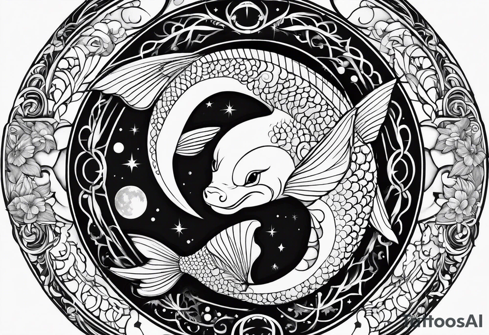 Pisces circling in a full moon tattoo idea
