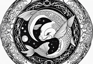 Pisces circling in a full moon tattoo idea