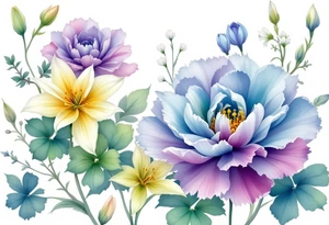 Carnation, Snowdrop, Larkspur, Water Lily, Daffodil, Clover tattoo idea