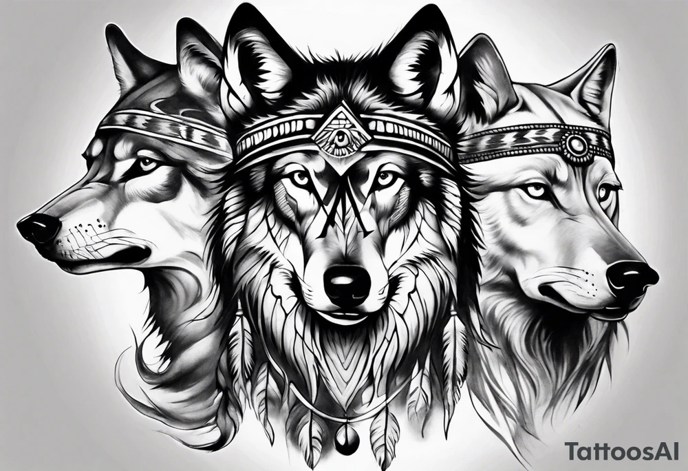 Indian Theme wolf photorealism tattoo idea